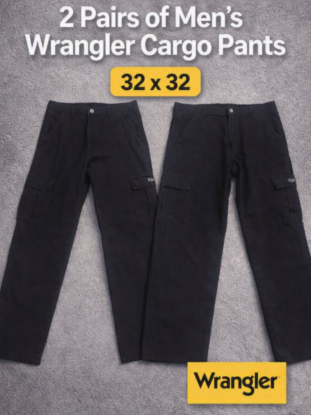 2 Pairs Wrangler Men’s Black Workwear Cargo Pants (Utility Pockets) Size 32 x 32
